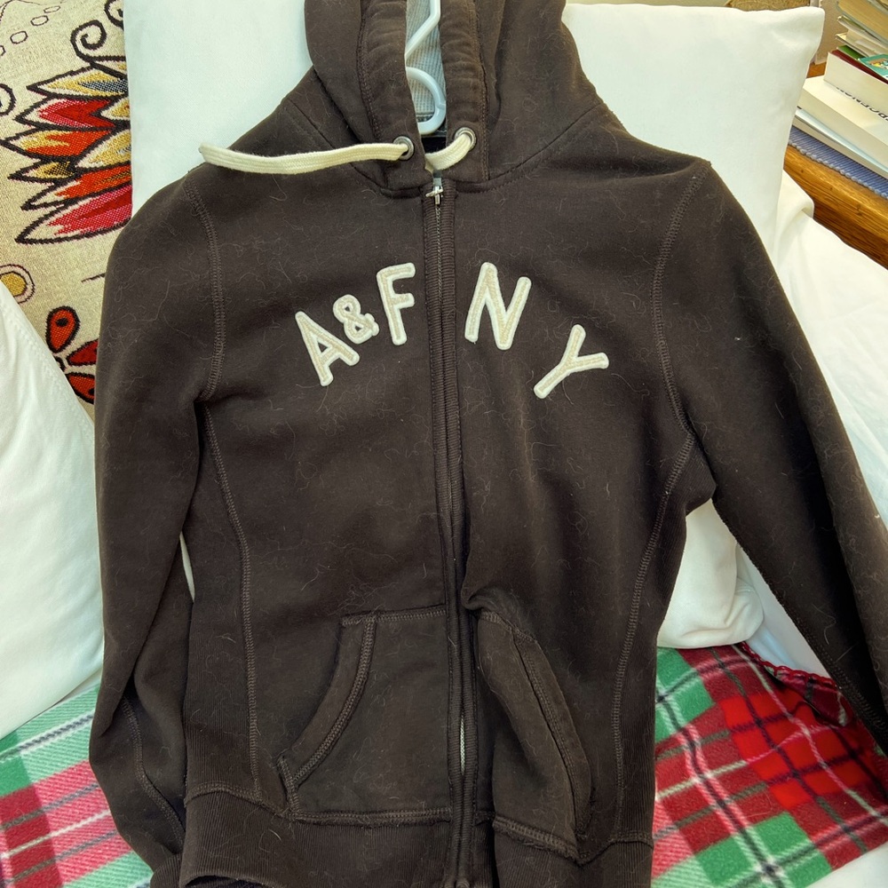Chocolate brown Abercrombie and Fitch zip hoodie jacket size small